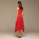 Red Asymmetric Lace - Overlay Cotton Dress - shopaleena
