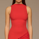 Red Asymmetric Lace - Overlay Cotton Dress - shopaleena