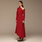 Red Asymmetric Neckline Crepe Dress - shopaleena