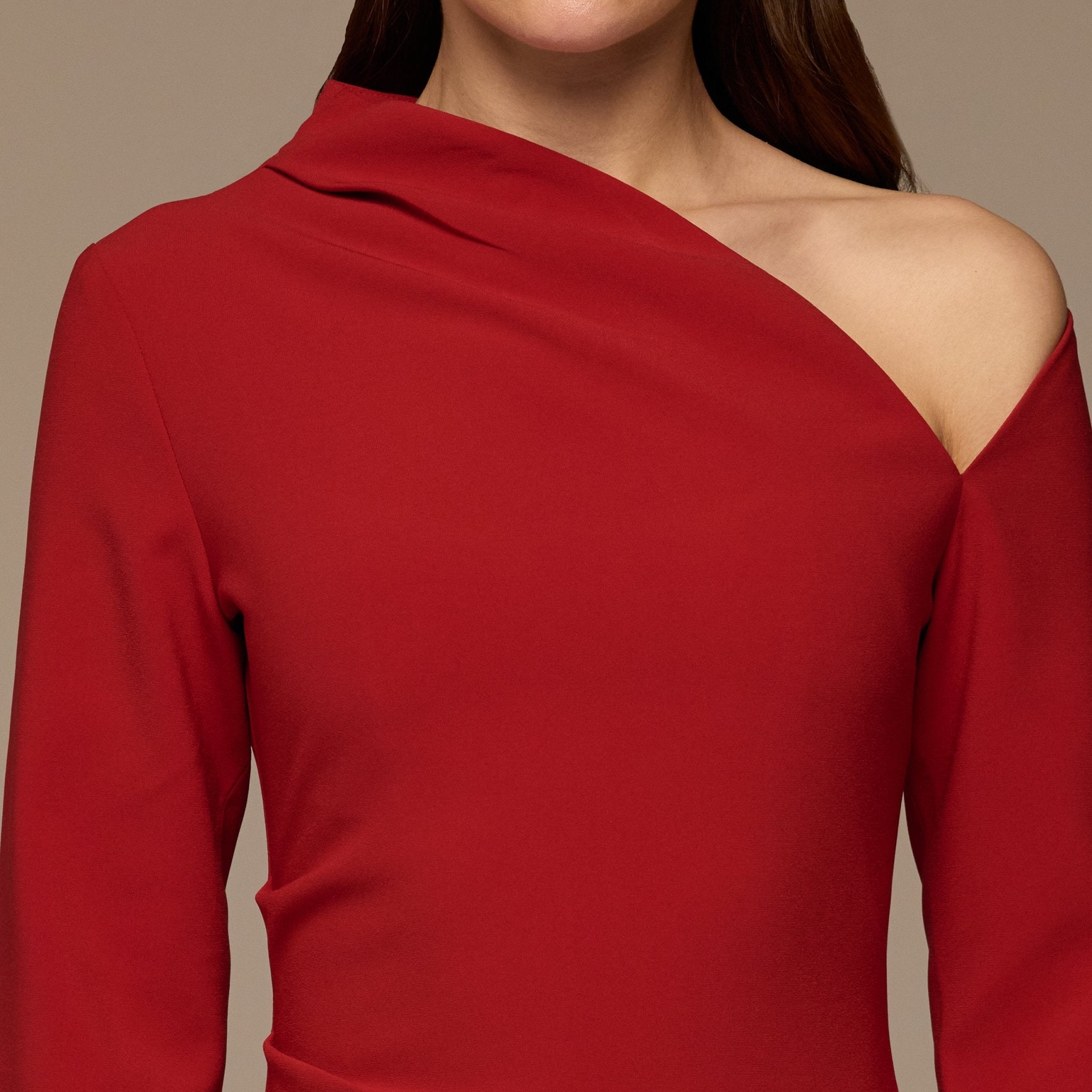 Red Asymmetric Neckline Crepe Dress - shopaleena