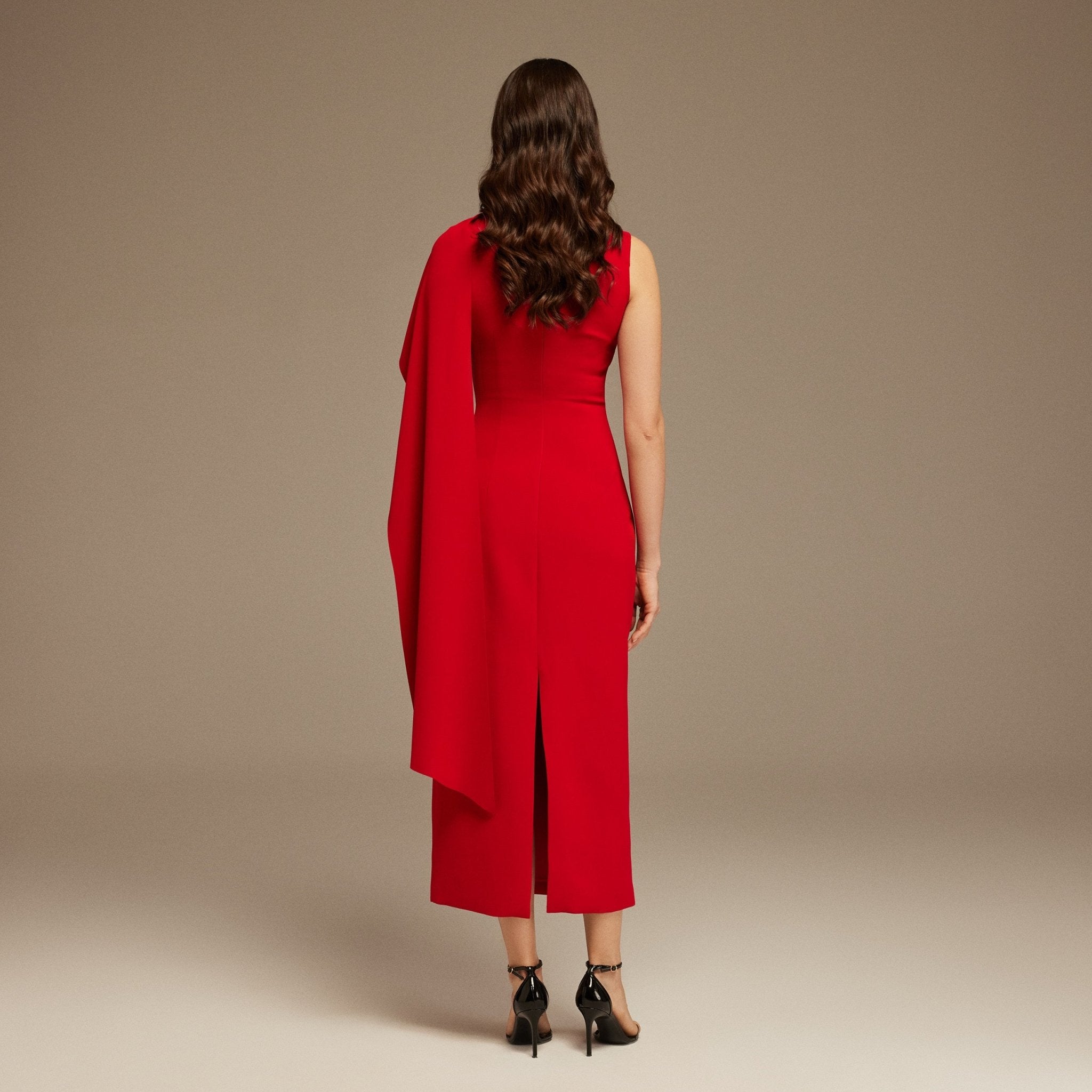 Red Asymmetrical Back Draped Maxi Dress - shopaleena