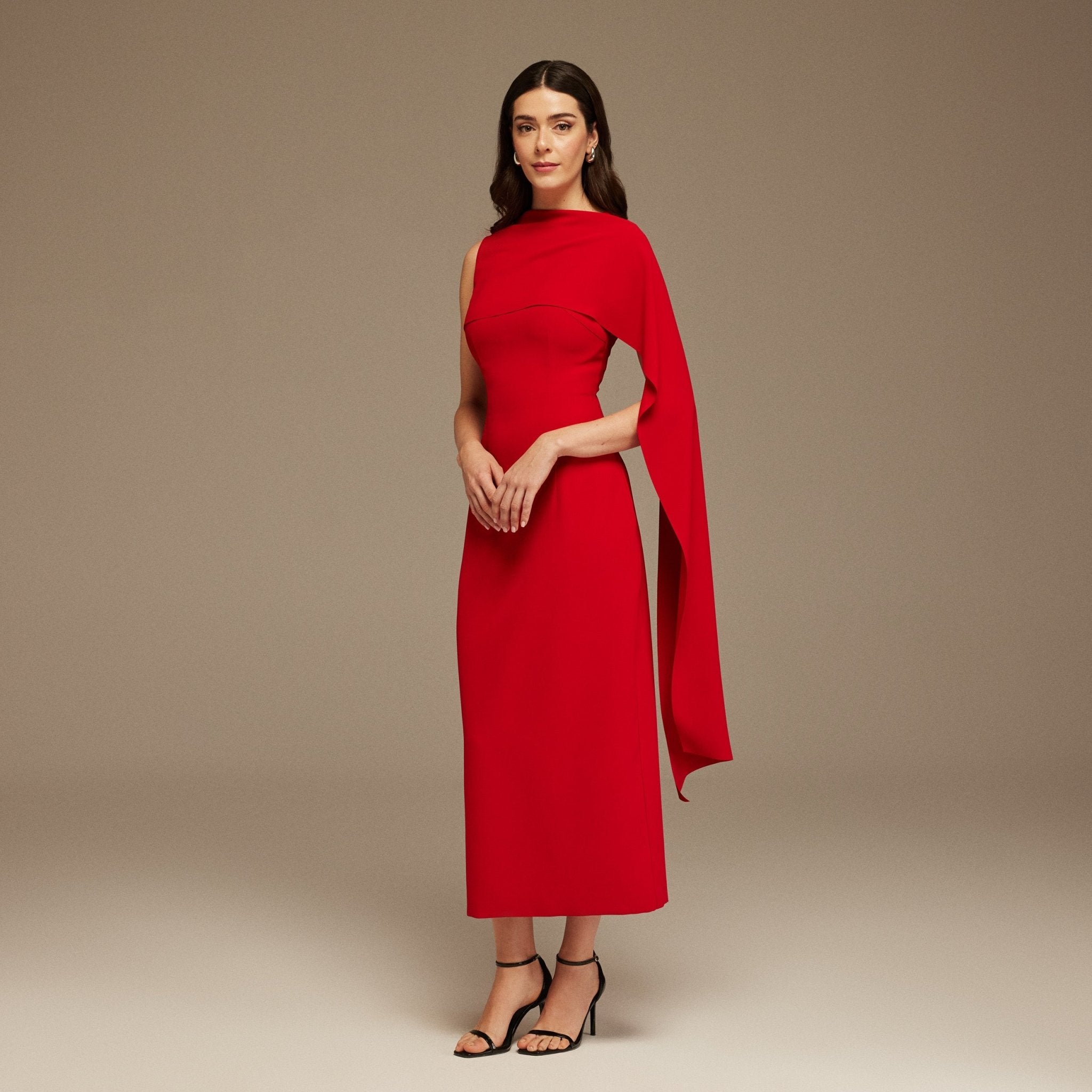 Red Asymmetrical Back Draped Maxi Dress - shopaleena