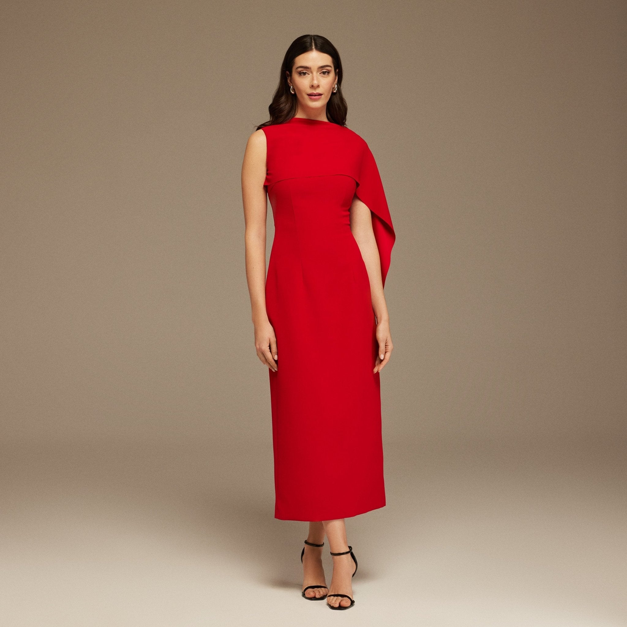 Red Asymmetrical Back Draped Maxi Dress - shopaleena