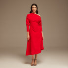 Red Asymmetrical One - Shoulder Maxi Dress - shopaleena