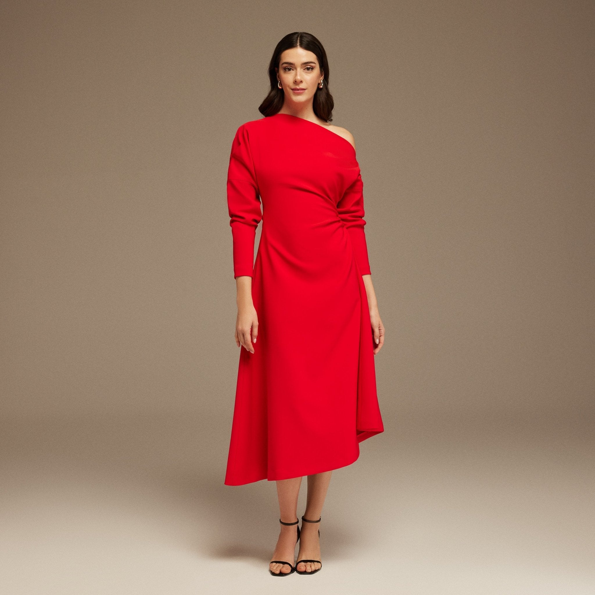 Red Asymmetrical One - Shoulder Maxi Dress - shopaleena