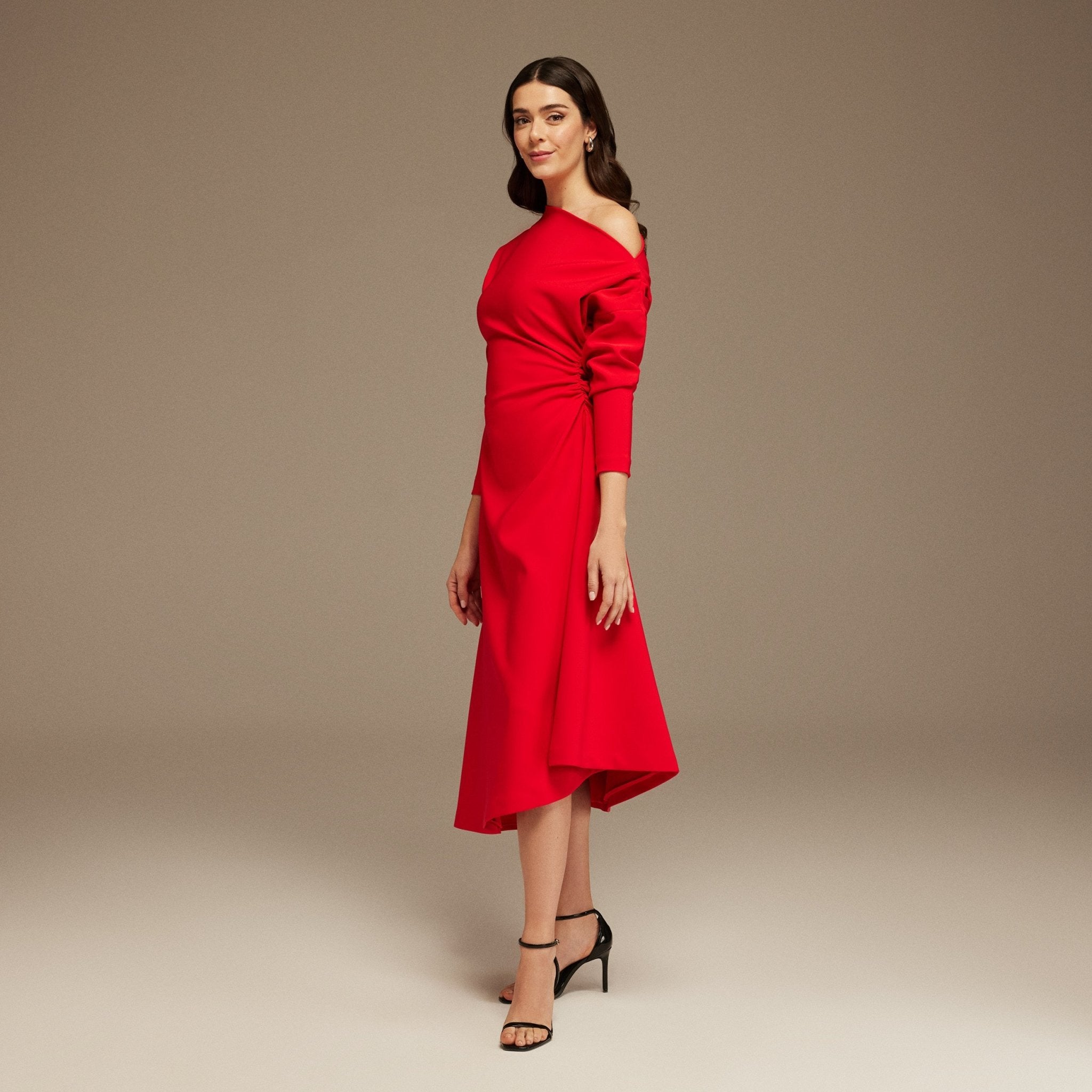 Red Asymmetrical One - Shoulder Maxi Dress - shopaleena