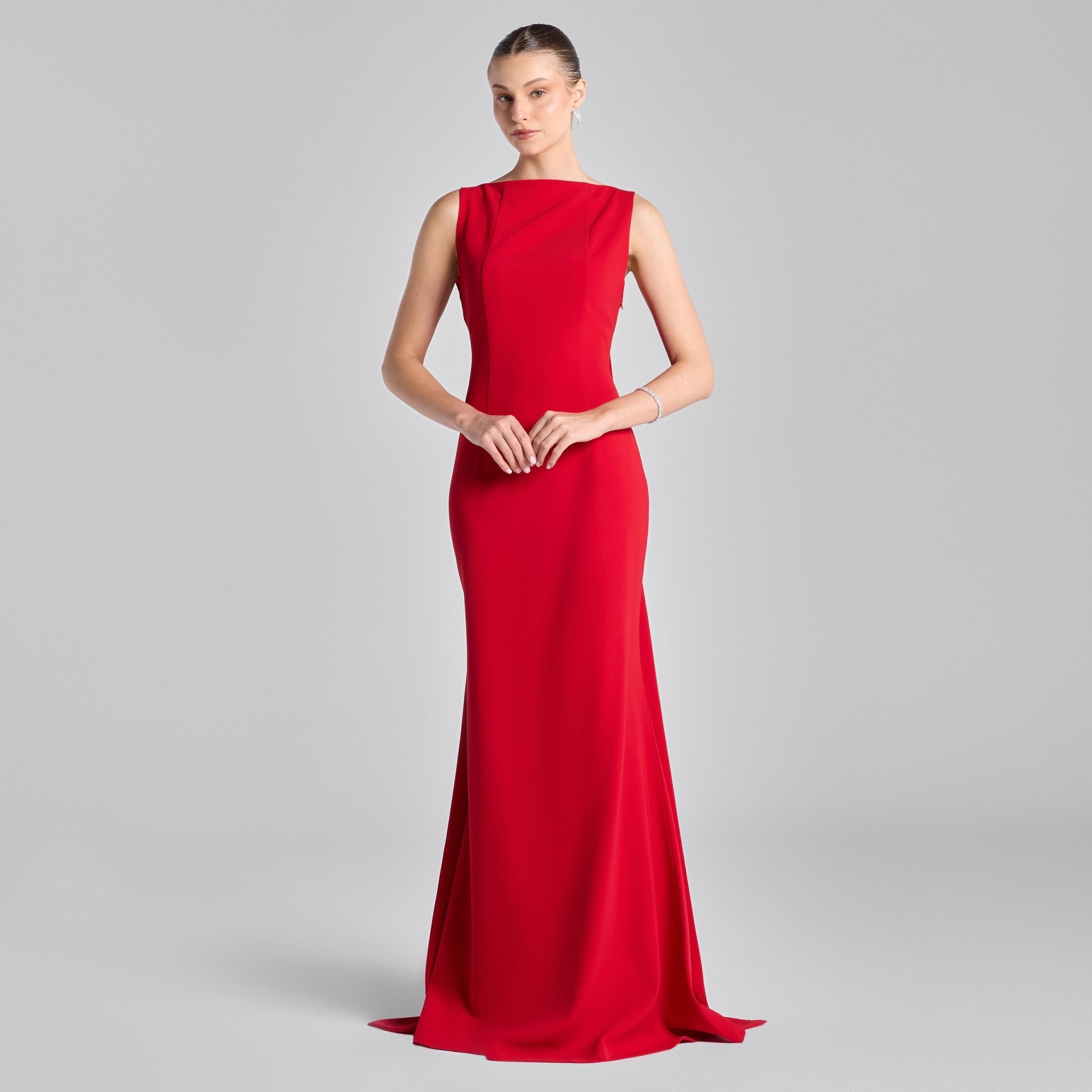 Red Back Scarf Crepe Maxi Dress - shopaleena