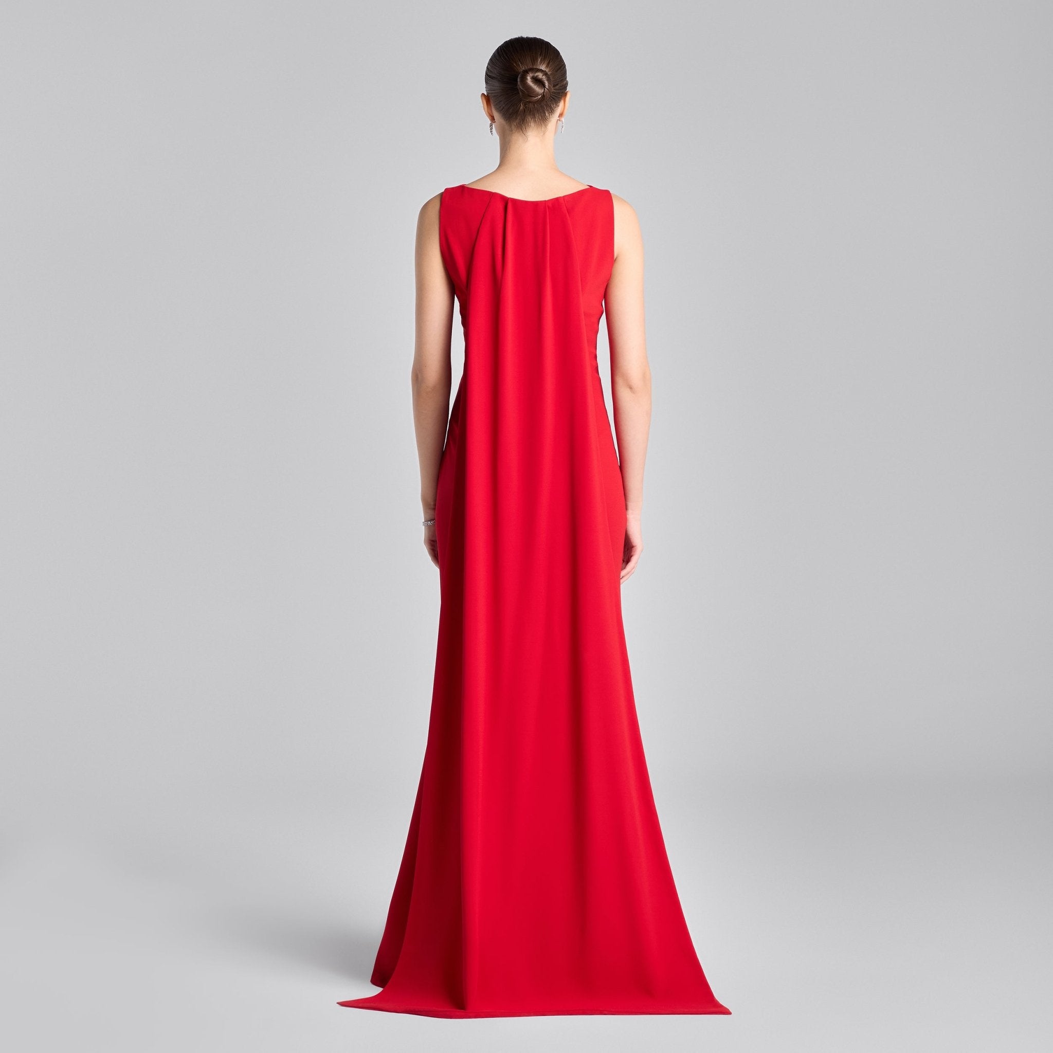 Red Back Scarf Crepe Maxi Dress - shopaleena