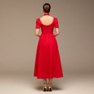 Red Cotton Poplin V - Neck Button - Front Dress - shopaleena