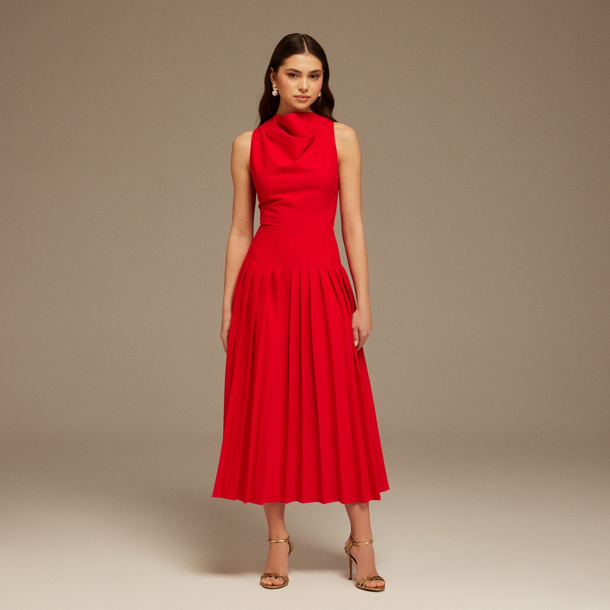 Red Drape Halter Neck Maxi Dress - shopaleena