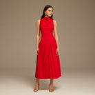 Red Drape Halter Neck Maxi Dress - shopaleena