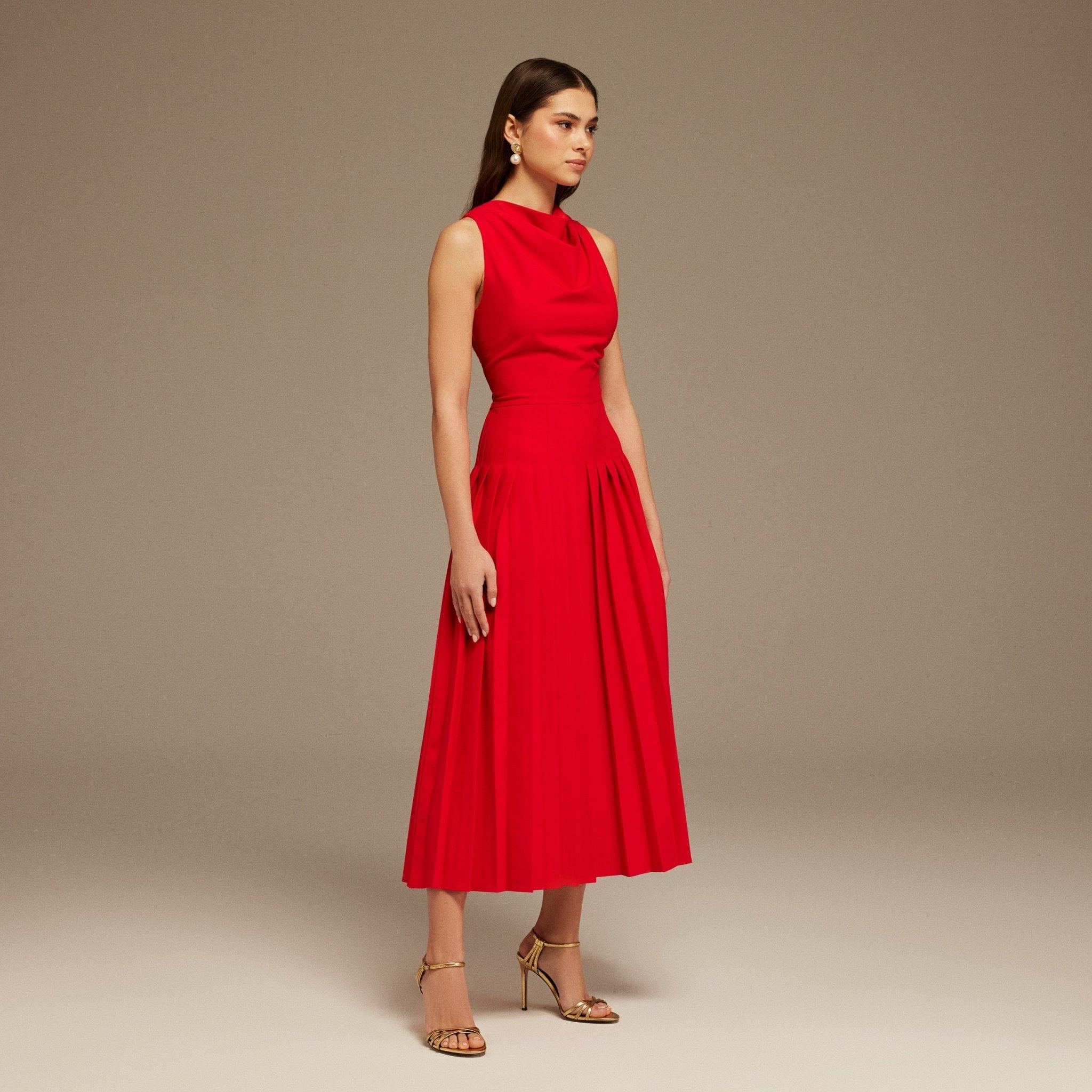 Red Drape Halter Neck Maxi Dress - shopaleena