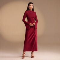 Red Flared Long Sleeve Maxi Dress - shopaleena