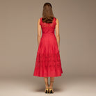 Red Lace - Paneled Cotton Midi Dress - shopaleena