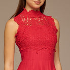 Red Lace - Paneled Cotton Midi Dress - shopaleena