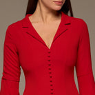 Red Lapel Neck Button - Front Crepe Dress - shopaleena
