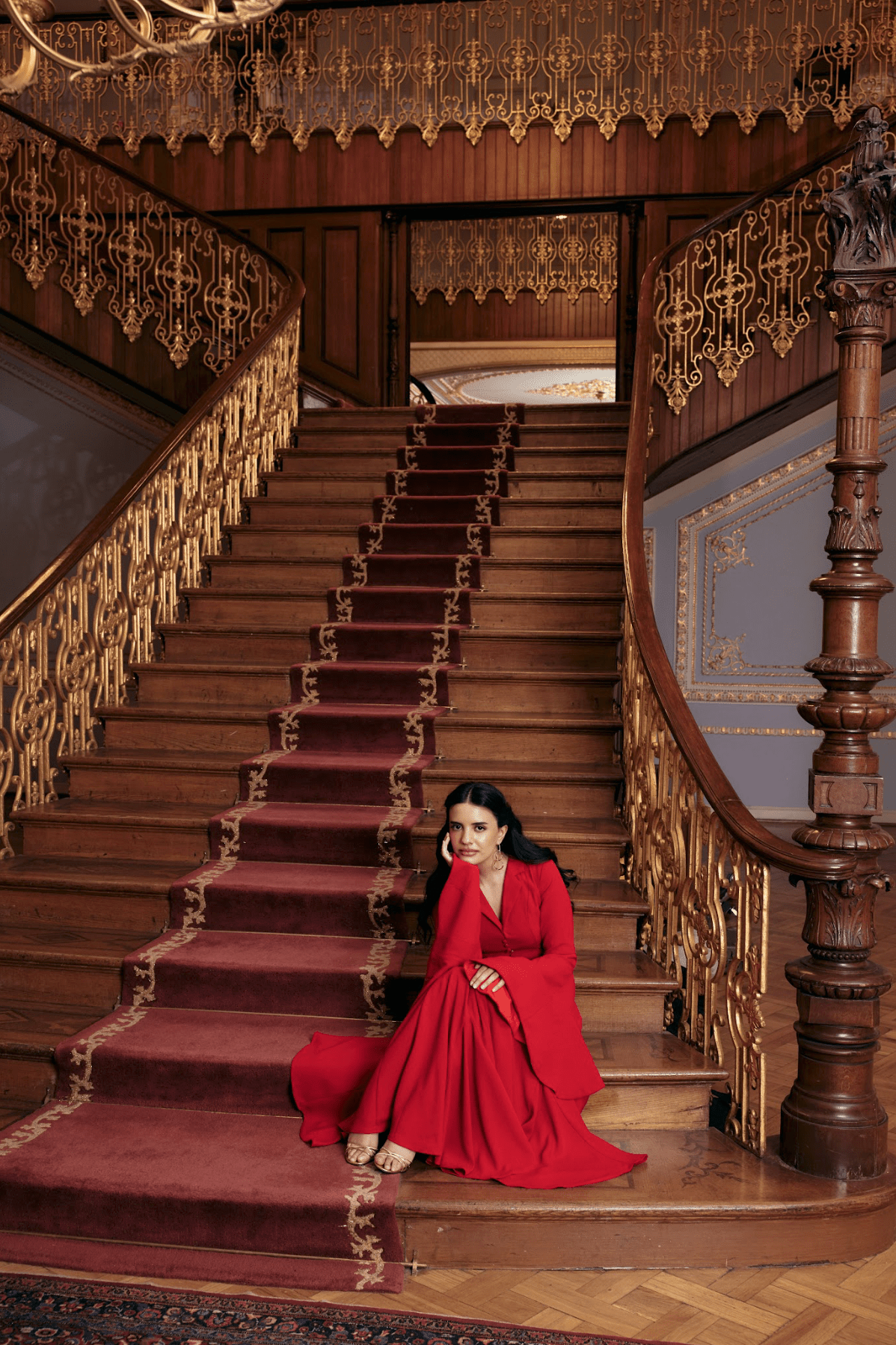 Red Lapel Neck Button - Front Crepe Dress - shopaleena