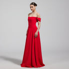 Red Off - Shoulder Crepe Gown - shopaleena