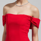 Red Off - Shoulder Crepe Gown - shopaleena