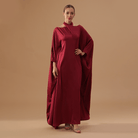 Red Off - Shoulder Kaftan with Neck Strap and Inner Belt - shopaleena