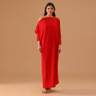 Red Off Shoulder Long Sleeve Crepe Kaftan - shopaleena