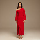 Red Open Shoulder Maxi Crepe Dress - shopaleena