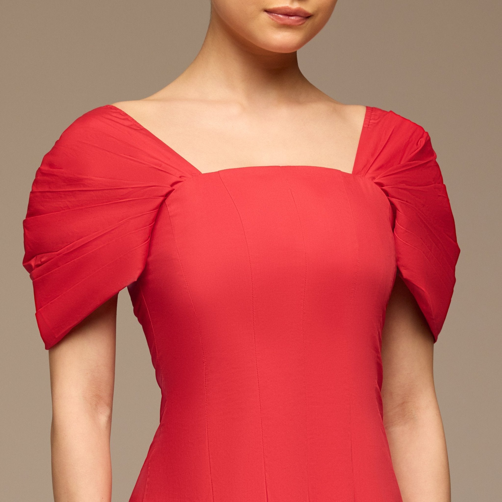 Red Puff Sleeve Cotton Maxi Dress - shopaleena