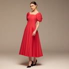 Red Puff Sleeve Cotton Maxi Dress - shopaleena
