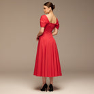 Red Puff Sleeve Cotton Maxi Dress - shopaleena