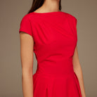 Red Short Sleeve Balloon Midi Dress - shopaleena