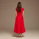 Red Short Sleeve Balloon Midi Dress - shopaleena