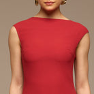 Red Sleeveless Boat Neck Chiffon Dress - shopaleena