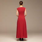 Red Sleeveless Boat Neck Chiffon Dress - shopaleena