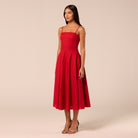 Red Spaghetti Strap A Line Midi Dress - shopaleena