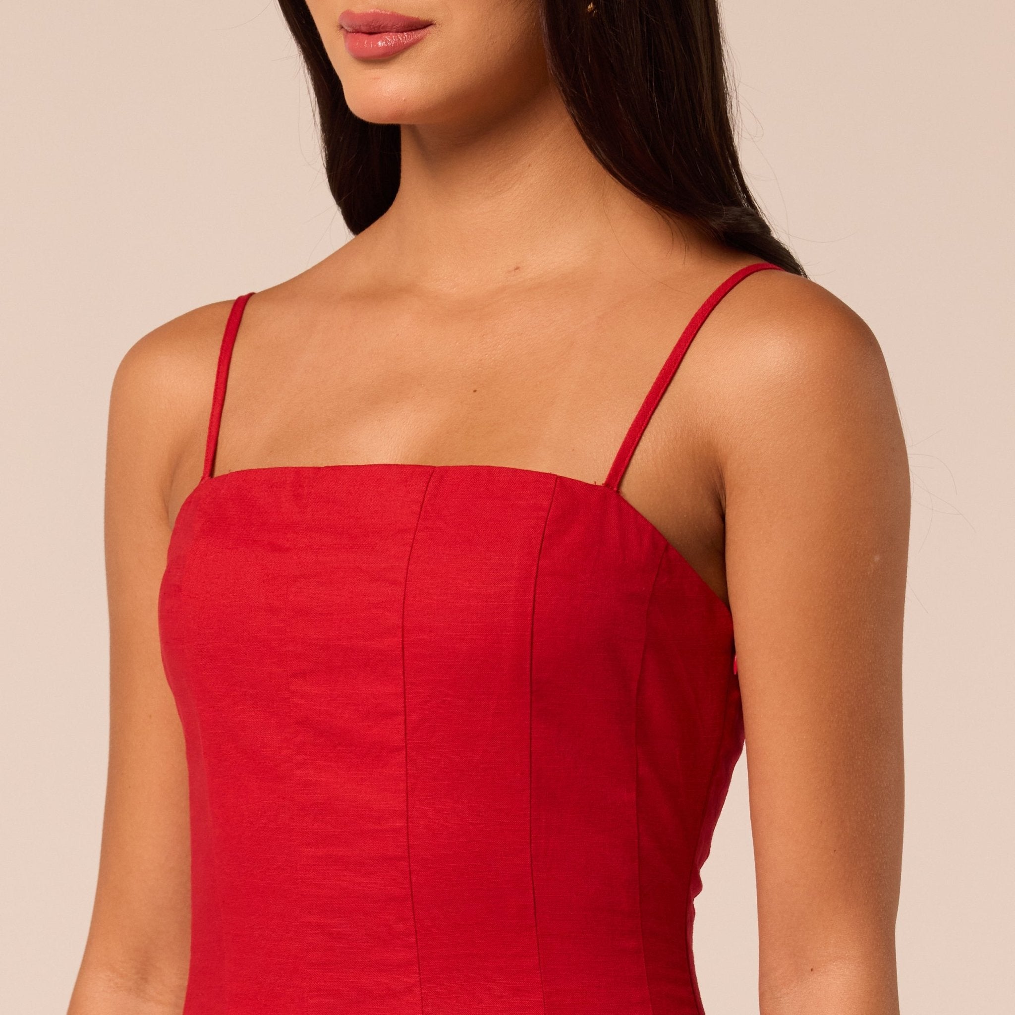 Red Spaghetti Strap A Line Midi Dress - shopaleena