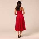 Red Spaghetti Strap A Line Midi Dress - shopaleena