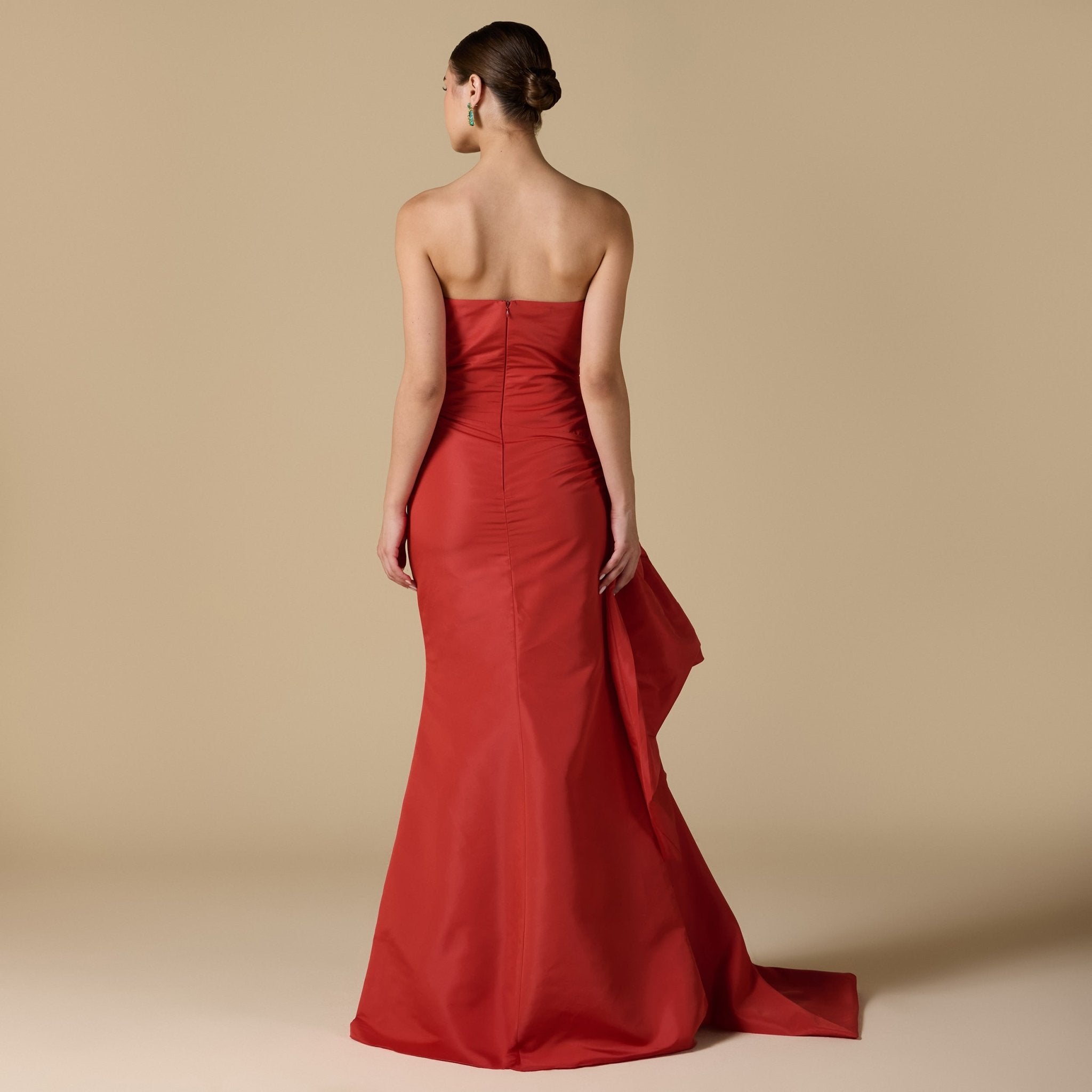 Red Taffeta Gown with Voluminous Side - shopaleena