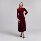 Red Velvet Gathered Waist Maxi Dress - shopaleena