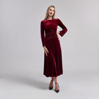 Red Velvet Gathered Waist Maxi Dress - shopaleena