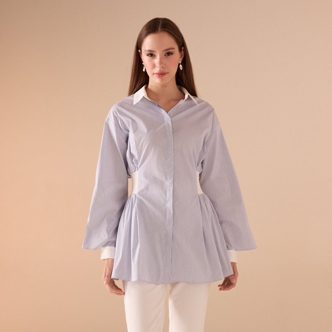 Ribbed Detailed Cotton Shirt - shopaleena