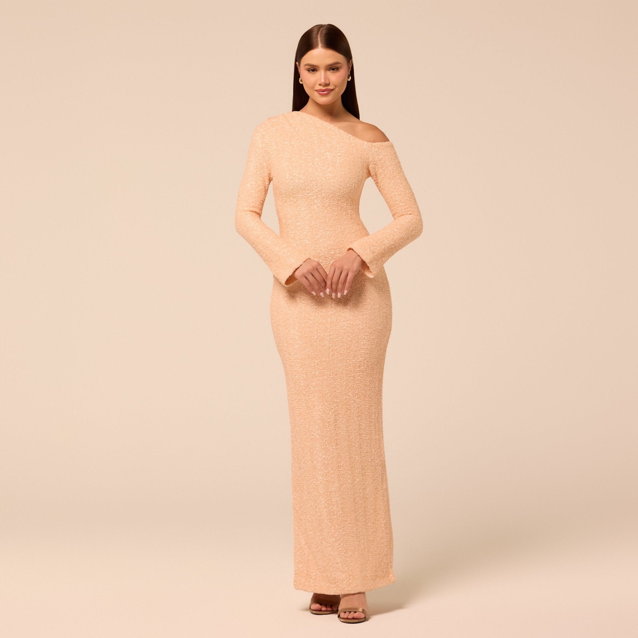 Rose Gold Long-Sleeve Sequin Maxi Dress - shopaleena
