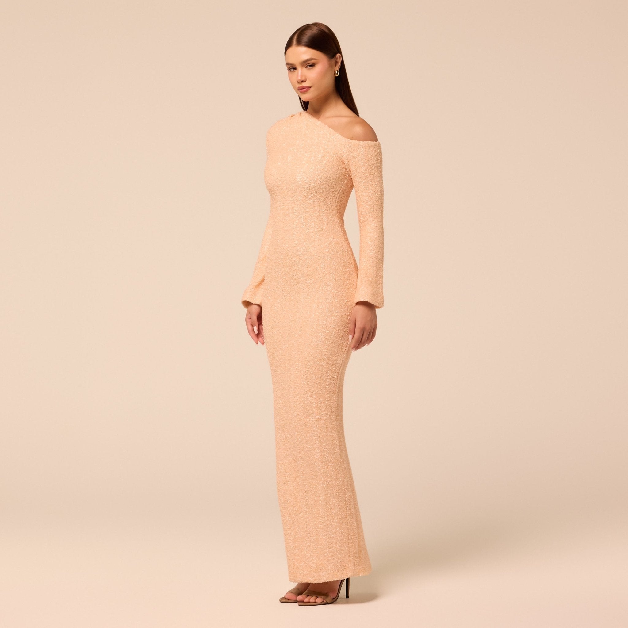 Rose Gold Long-Sleeve Sequin Maxi Dress - shopaleena