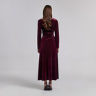 Ruched Velvet Long Sleeve Midi Dress - shopaleena