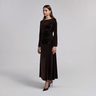 Ruched Velvet Long Sleeve Midi Dress - shopaleena