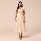 Ruffle Collar Short Sleeve Linen Dress - shopaleena