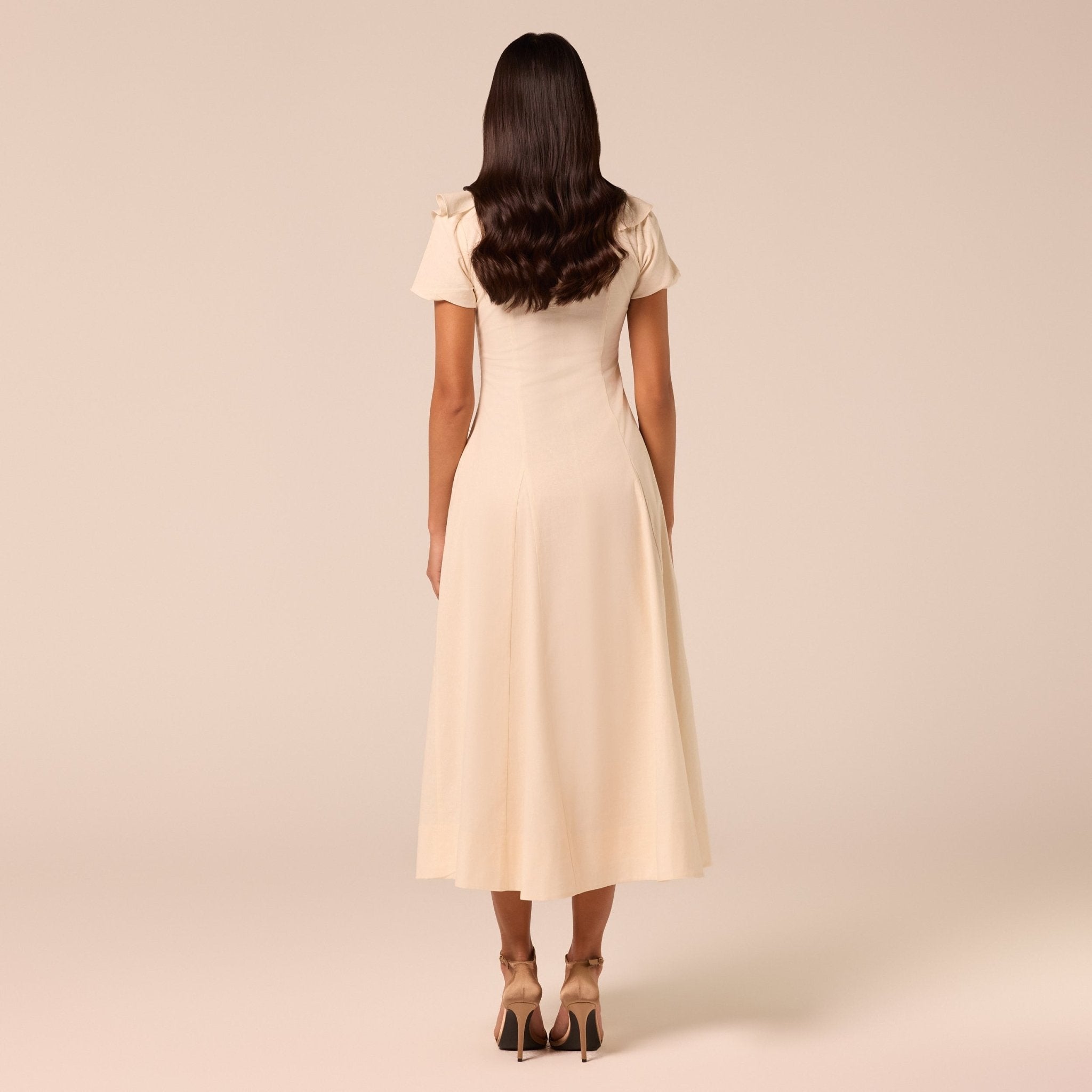 Ruffle Collar Short Sleeve Linen Dress - shopaleena