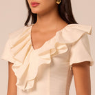 Ruffle Collar Short Sleeve Linen Dress - shopaleena