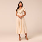 Ruffle Collar Short Sleeve Linen Dress - shopaleena