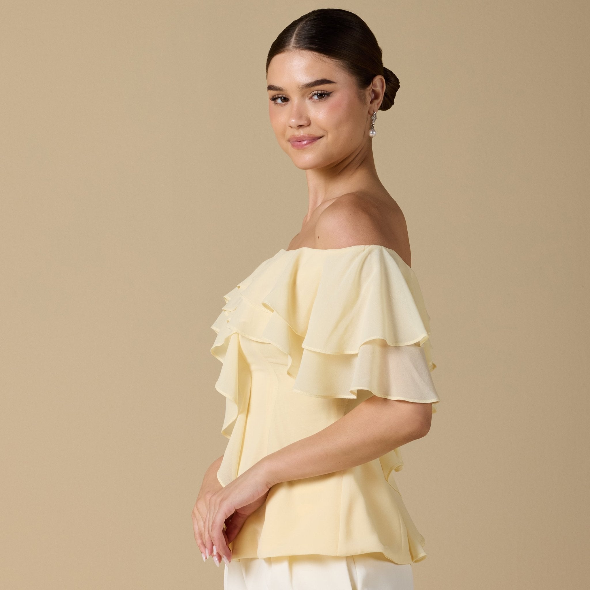 Ruffled Off - shoulder Chiffon Top - shopaleena