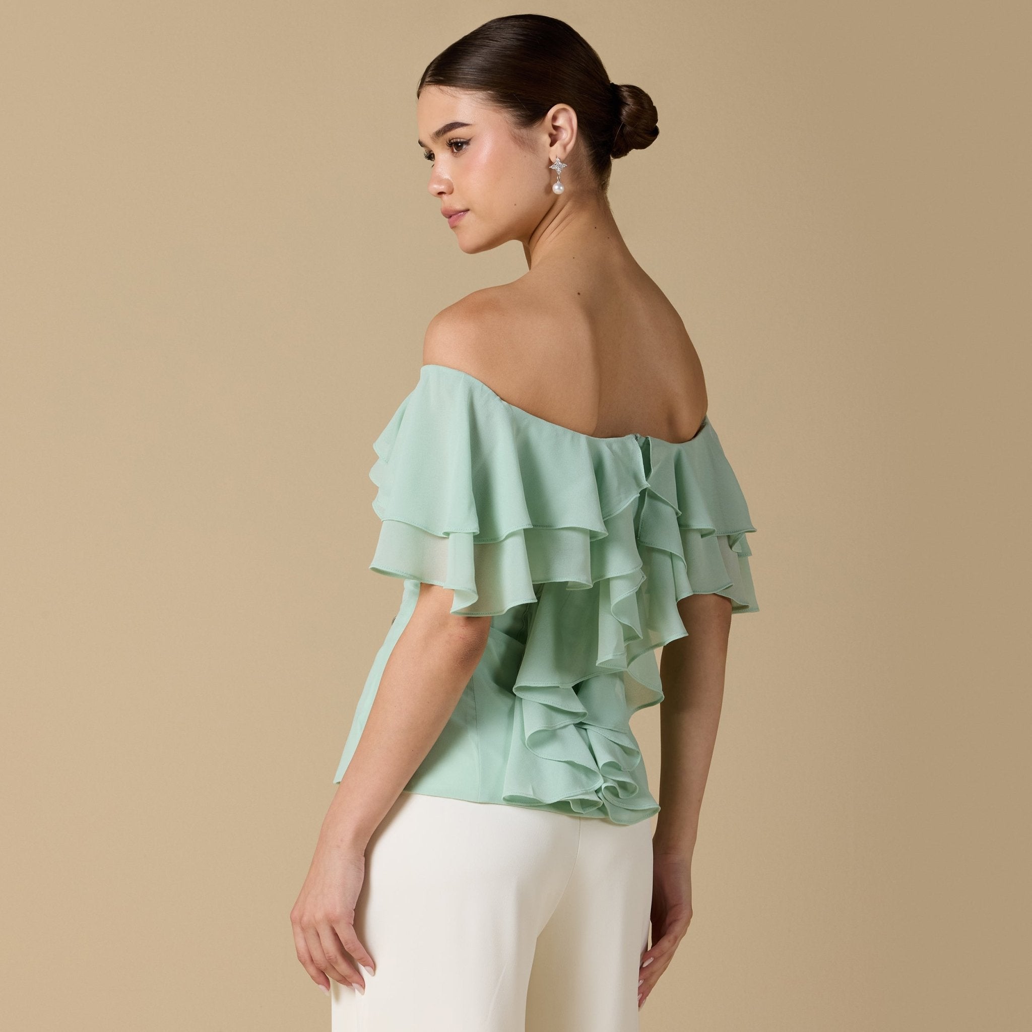 Ruffled Off - shoulder Chiffon Top - shopaleena
